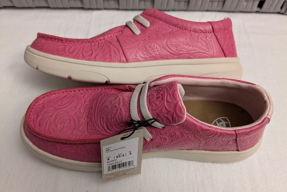 Ariat Hot Pink Floral Embossed Hilo Slip Ons Loafers Youth Size 4 NWT